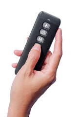 hand holding remote control isolated.