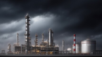 Obraz premium Heavy industry factory powered by ammonia-cracking clean technology, smokeless chimneys, futuristic hydrogen storage tanks, eco-friendly power infrastructure