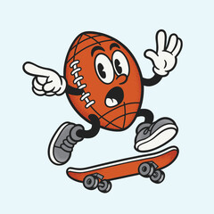 American Football Mascot Vector Illustration On Skateboard