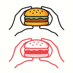 Hand Holding Burger Vector Illustration In Color And Outline Styles