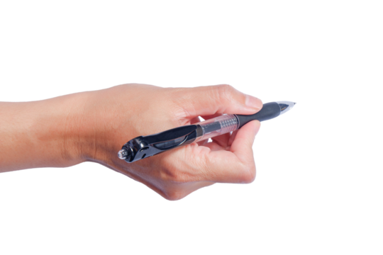 a woman's hand holding a pen isolated on white. png image - Powered by Adobe