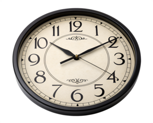 Simple classic analog wall clock with black frame and cream face analog clock face