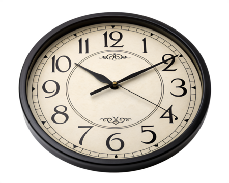 Simple classic analog wall clock with black frame and cream face analog clock face