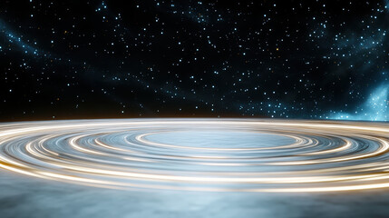 Mesmerizing view of holographic Saturn rings projected in space, creating stunning cosmic scene