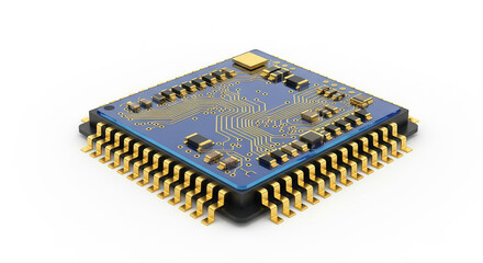 Electronic Component on Blue Carrier Board Detail of a Computer Microchip