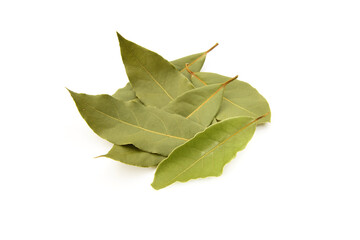 Dried natural bay leaves closed up isolated on white