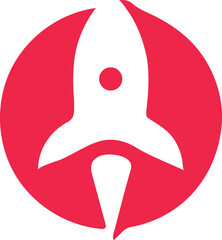 Stylized Rocket Ship Emblem on Red Circle Background, Representing Startup Innovation and Forward Thinking