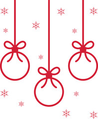 Three Red Outline Christmas Ornaments with Bows and Snowflakes decoration.