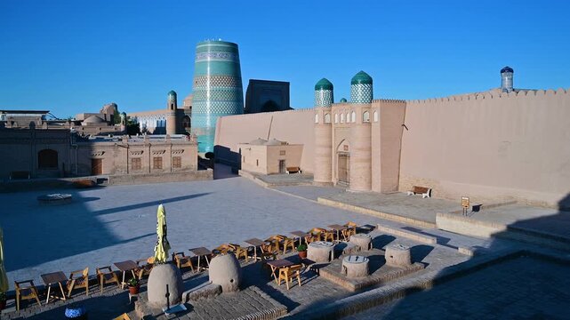 Main plaza in Khiva, Uzbekistan with the Kalta Minor Minaret