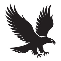 Fototapeta premium Black Eagle Silhouette with Outstretched Wings on White Background