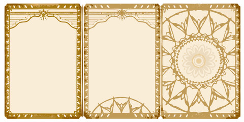 Collection of three decorative vintage frames with ornate borders and empty space for text