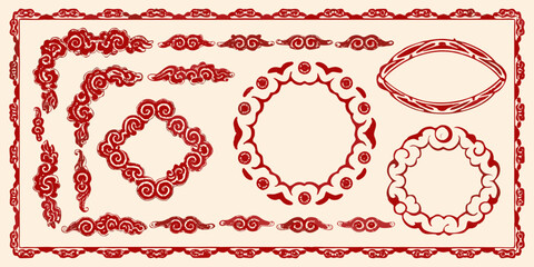 Collection of traditional chinese red cloud ornaments and decorative borders for festive occasions