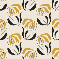 Trendy minimalist seamless botanical pattern with abstract creative hand drawn composition