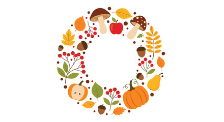 Fototapeta premium A delightful wreath crafted from autumn harvest elements like pumpkins apples and mushrooms.