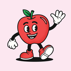 Cute Apple Mascot Vector Illustration – Funny Cartoon Fruit Character Design