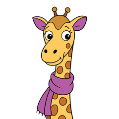 Giraffe Wearing Purple Scarf Cartoon Vector