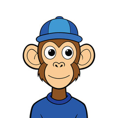 Monkey Wearing Blue Cap Cartoon Vector