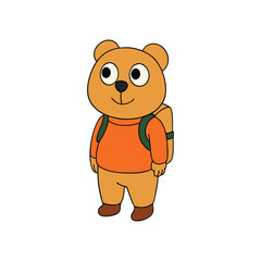 Cute Bear Cub with Backpack Cartoon Vector