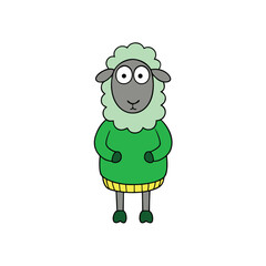 Sheep in Green Sweater Cartoon Vector