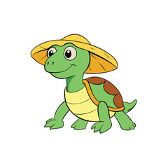 Turtle Wearing Sun Hat Cartoon Vector