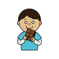 Kid Eating Chocolate Bar Cartoon Vector