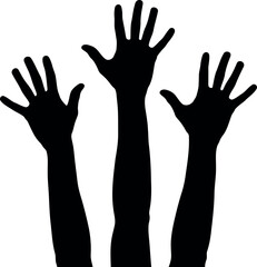 Silhouette trio arms reaching upwards celebration joyful community connection vector