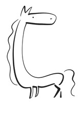 デフォルメしたかわいい筆書きの馬　2026　正月素材　テキストスペース　墨絵　モノクロ