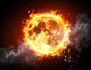 Obraz premium Burning orb. Flames and smoky wisps surround a glowing sphere