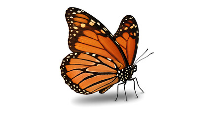 Fototapeta premium Vibrant orange and black butterfly with open wings, isolated on a clean white background with subtle shadow