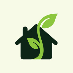 Eco Friendly House With Green Plant Vector Logo For Sustainable Living