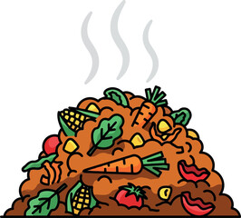 Compost pile with fresh organic vegetables steaming hot vector