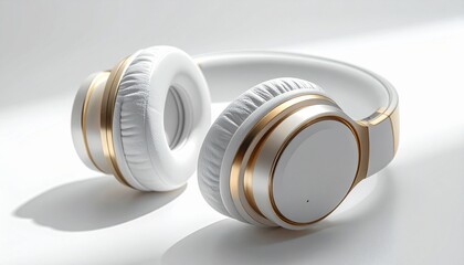 White and gold wireless headphones on a white surface.