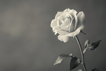 A single delicate rose on a thin stem, soft monochrome lighting, minimalist art aesthetic, cinematic photography