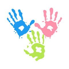 Colorful Handprints on White Background.