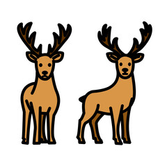 Pair Of Standing Deer With Large Antlers