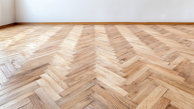 Wooden parquet floor texture, warm interior design, herringbone pattern, natural light