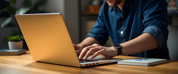 Focused Man Laptop Work