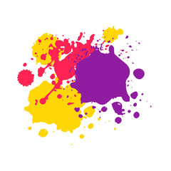 Colorful Paint Splashes and Ink Blots on White Background.