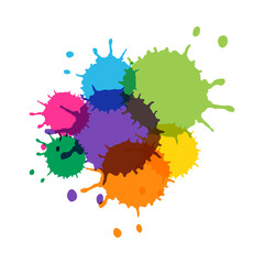 Colorful Paint Splashes and Ink Blots on White Background 1.