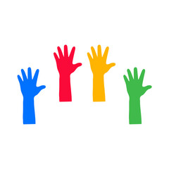 Colorful Raised Hands Symbolizing Diversity and Participation.