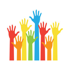 Colorful Raised Hands Symbolizing Community and Diversity.