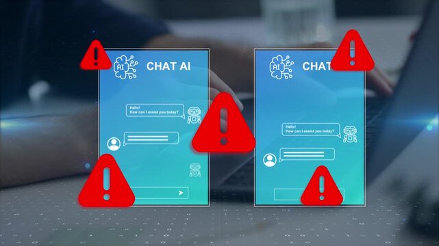 Ai bot warning animation ai malware, bug, error icons. Suitable for illustrating cybersecurity.