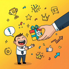 Employee Recognition Receiving Gift, Trophy, and Appreciation from Boss