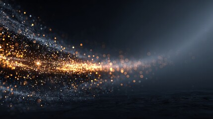 Abstract particle trophy with glitter effect on dark background shimmering bokeh sparkles luxury celebration backdrop prize winner concept gala awards night visual