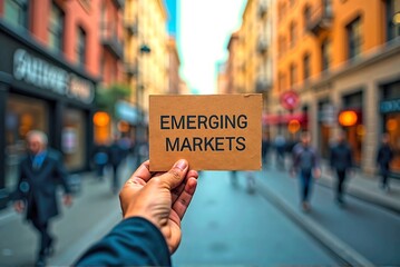 Emerging Markets Sign: Sunny Urban Street Protest