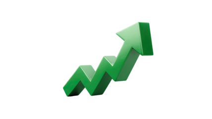 3d green arrow growth icon showing upward direction increase progress success financial business improvement strategy isolated on white background