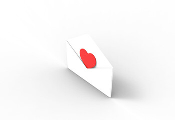 love letter top view with shadow 3d render