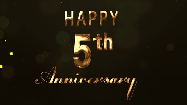 happy 5th anniversary golden color for Celebrate a special milestone with a  text on a dark background. Perfect for anniversary design projects.