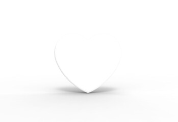 white heart front view with shadow 3d render