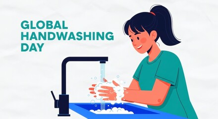 Young woman washing hands with soap and water for global handwashing day